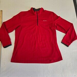 Eddie Bauer 1/4 Quarter Zip Collared  Red Pullover Lightweight  Mens X Large